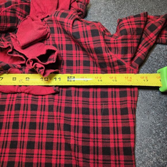 LRL Lauren Jeans Ruffled Mock Neck Top Size S Red‎ & Black Classic Plaid Cotton - Picture 7 of 8